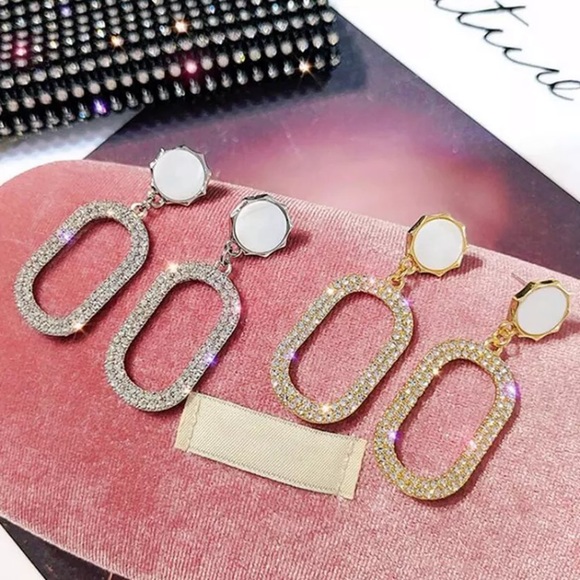 White Gold Cubic Zirconia Statement Earrings - Picture 2 of 3